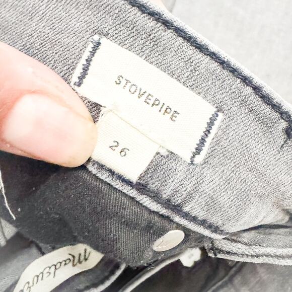 Madewell Stovepipe Gray Wash Straight Leg Denim Jeans Raw Hem Size 26 AA595 - Picture 6 of 9